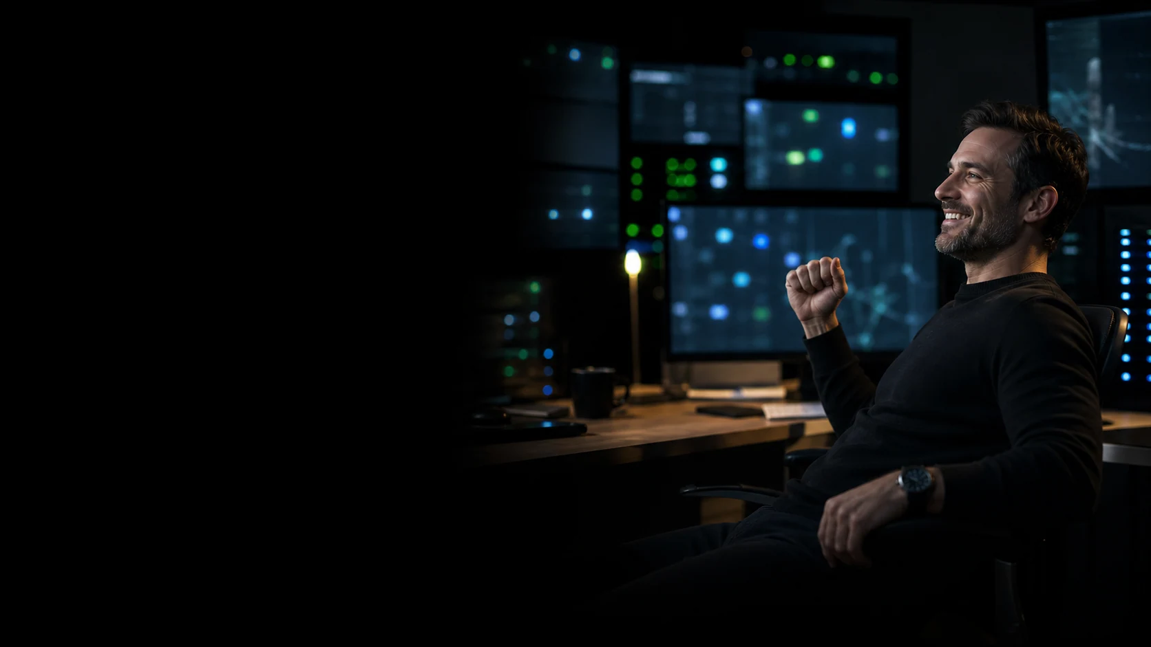A founder watching his mission move forward from his command center.